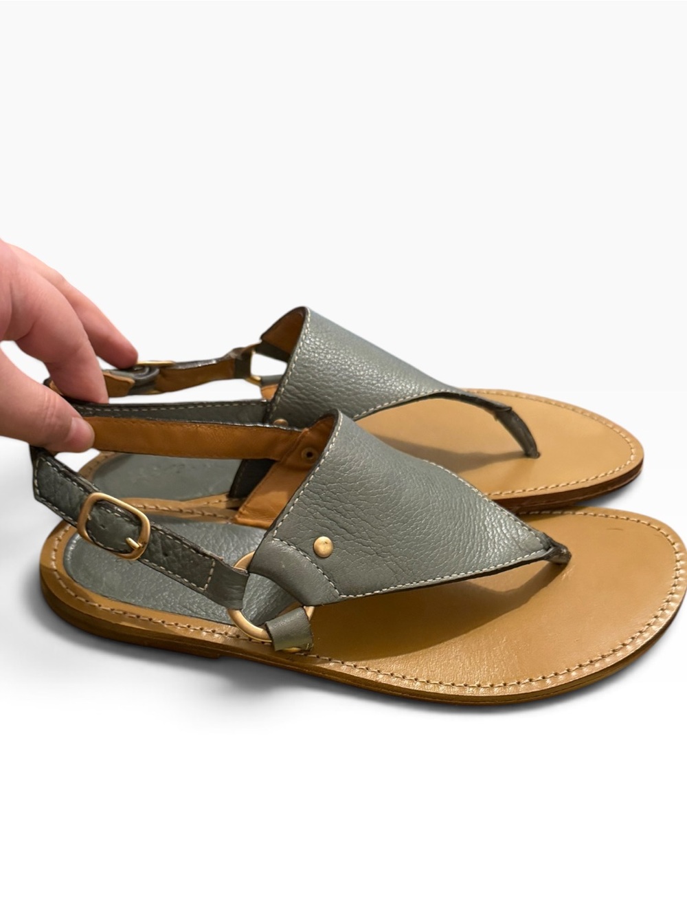 L.L. Bean Pebbled Leather Thong Slingback Sandals size 7